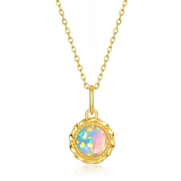 Gold Bezel Opal Pendant Necklace