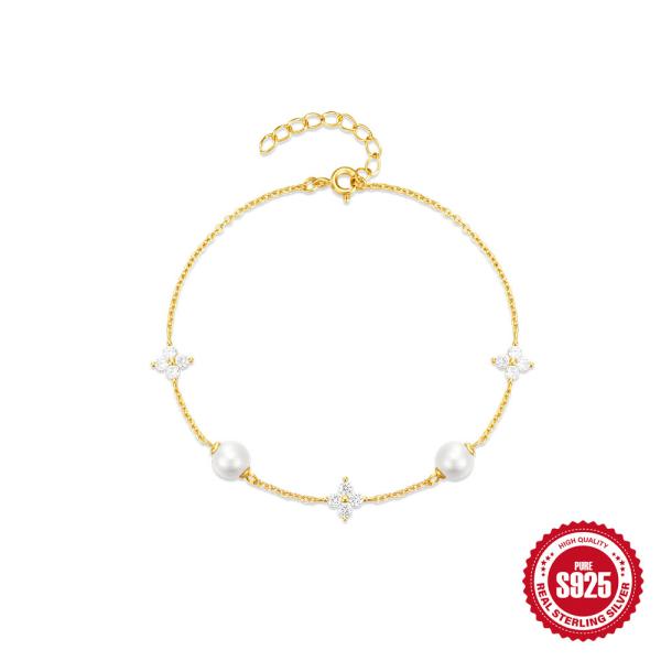 Gold-Tone Pearl & Cubic Zirconia Chain Bracelet