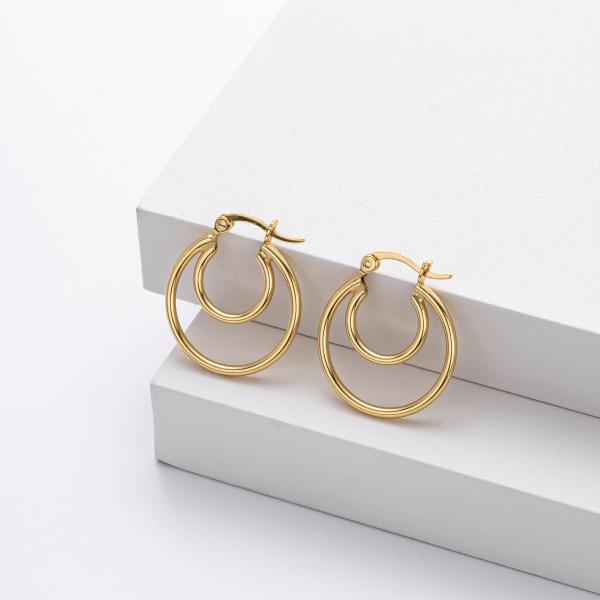 Gold Double-Circle Hoop Earrings
