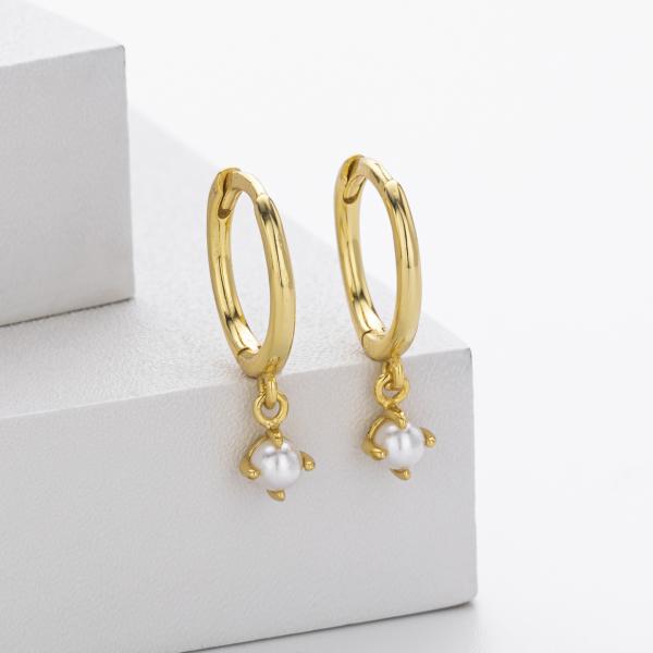 Gold Freshwater Pearl Huggie Earrings