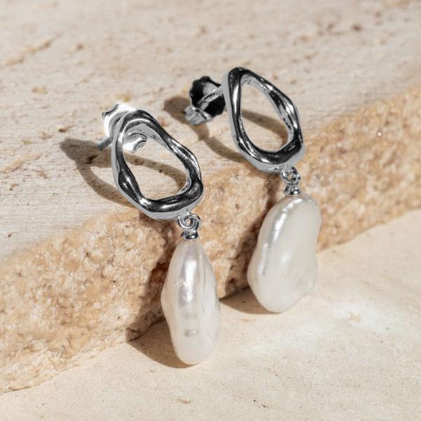 Silver Baroque Pearl Dangle Earrings
