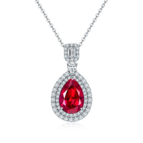 Ruby Halo Silver Pendant Necklace