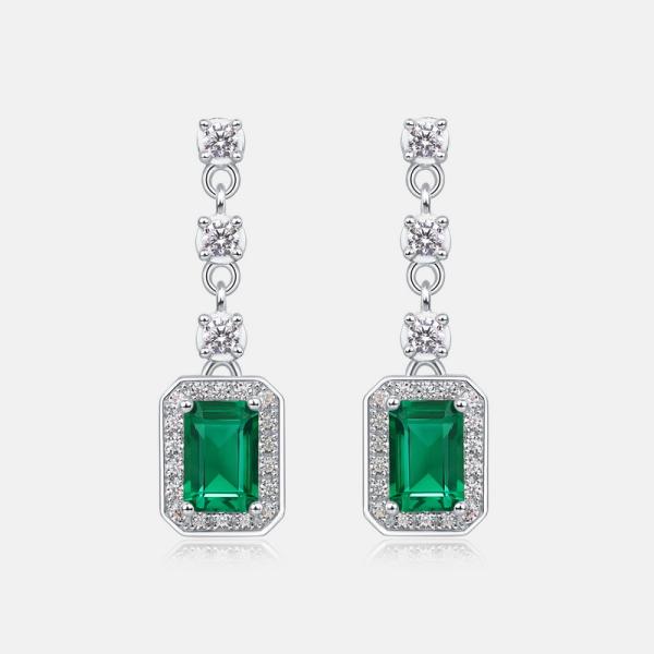Silver Emerald Dangle Earrings