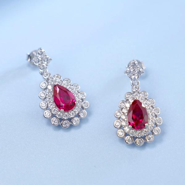 Ruby Teardrop Silver Dangle Earrings