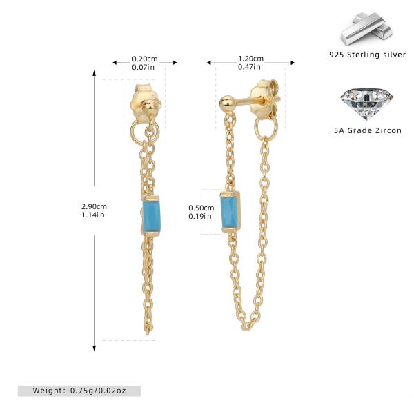 Gold Blue Stone Dangle Earrings