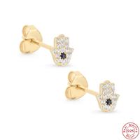Gold-Finish Hamsa Pavé Stud Earrings