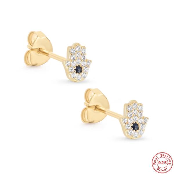 Gold-Finish Hamsa Pavé Stud Earrings