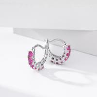 Silver Hoop Earrings with Ruby Stones