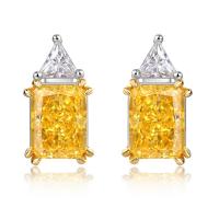 Yellow Geometric Silver Stud Earrings