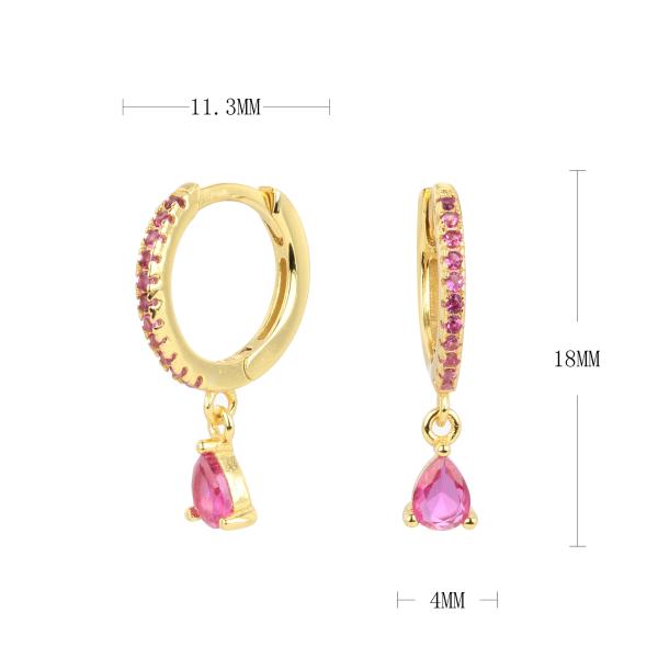 Gold Huggie Earrings with Pink Drop