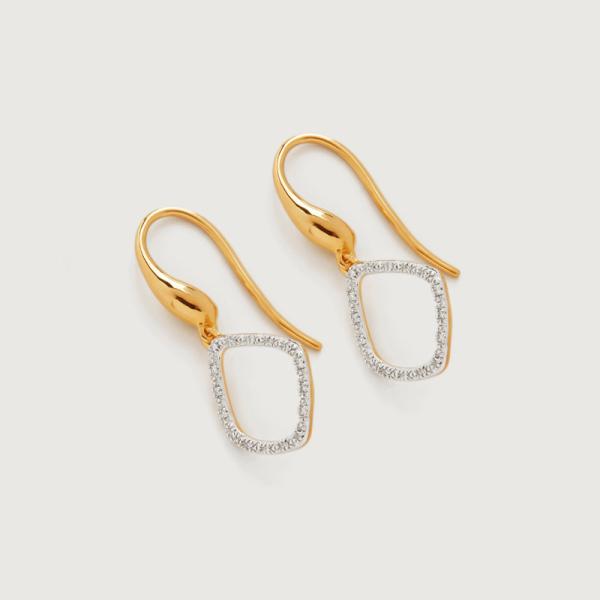 Gold Geometric Pavé Dangle Earrings