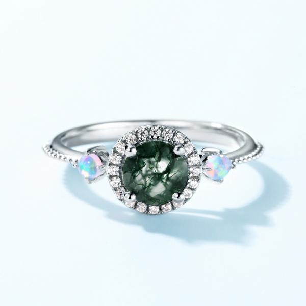 Silver Halo Green Stone Ring