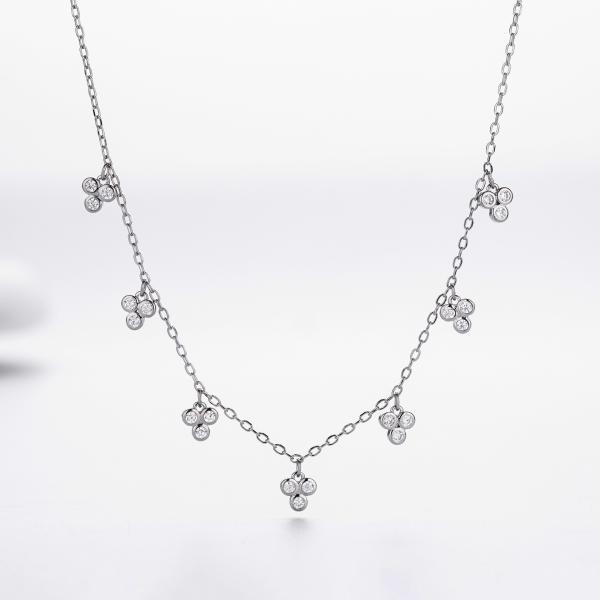 Silver Floral Cubic Zirconia Station Necklace