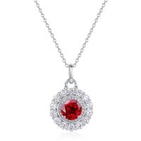 Ruby Round Halo Pendant Necklace