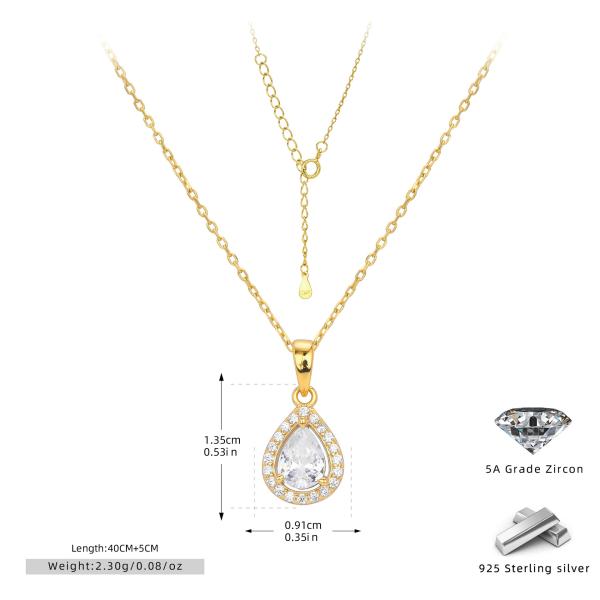 Gold Zircon Halo Pendant Necklace