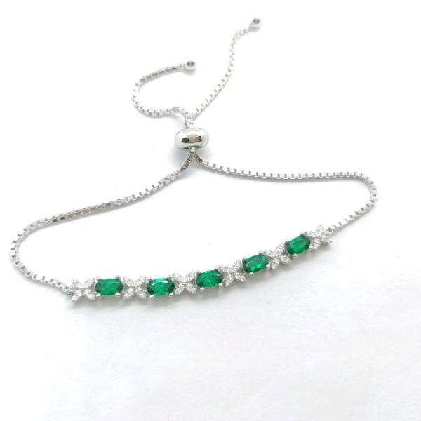 Silver Emerald Geometric Charm Bracelet