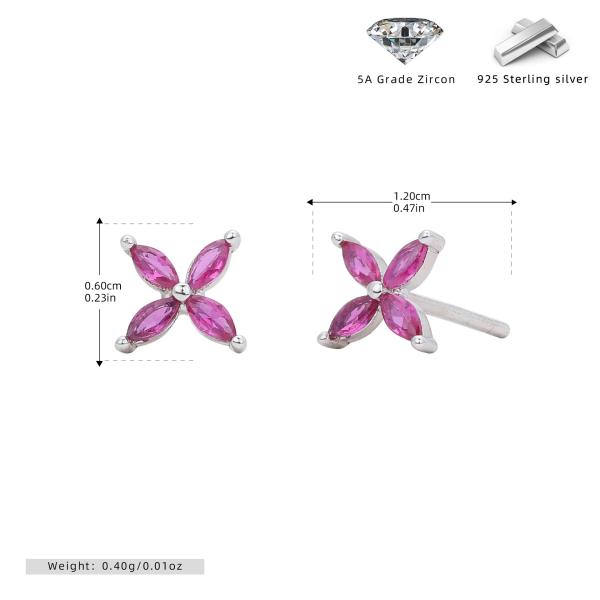 Silver Pink Zircon Floral Stud Earrings