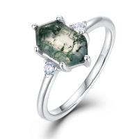 925 Silver Moss Agate Ring