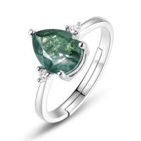 Silver Pear-Cut Green Stone Ring
