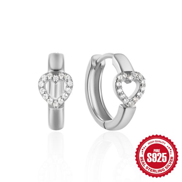 Sterling Silver Pavé Heart Huggie Earrings