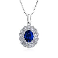 Sapphire Halo Silver Pendant Necklace