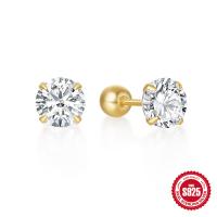 925 Silver Gold-Tone Cubic Zirconia Stud Earrings