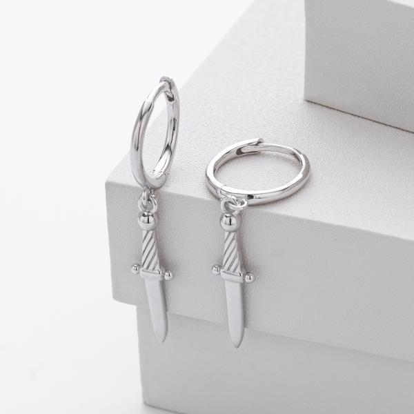 Silver Dagger Charm Huggie Earrings