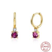 Gold-Plated Pink Stone Huggie Earrings