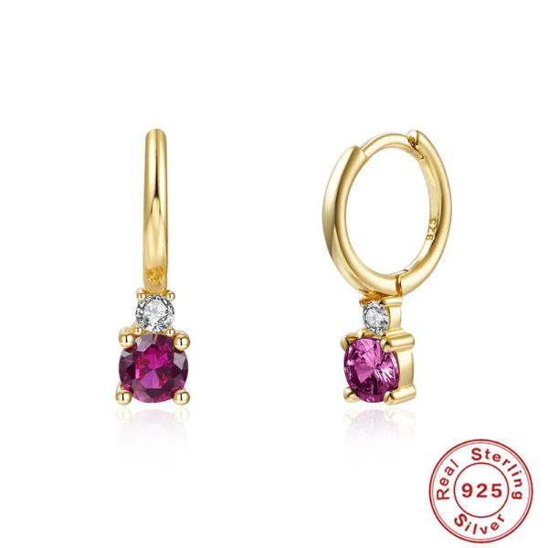 Gold-Plated Pink Stone Huggie Earrings