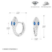 Silver Snake Motif Huggie Earrings with Blue Stones