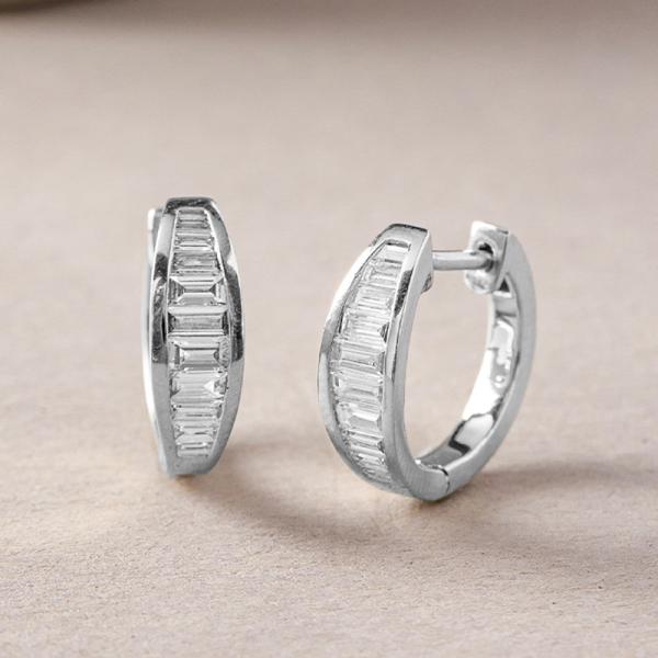 Silver Channel Set Hoops