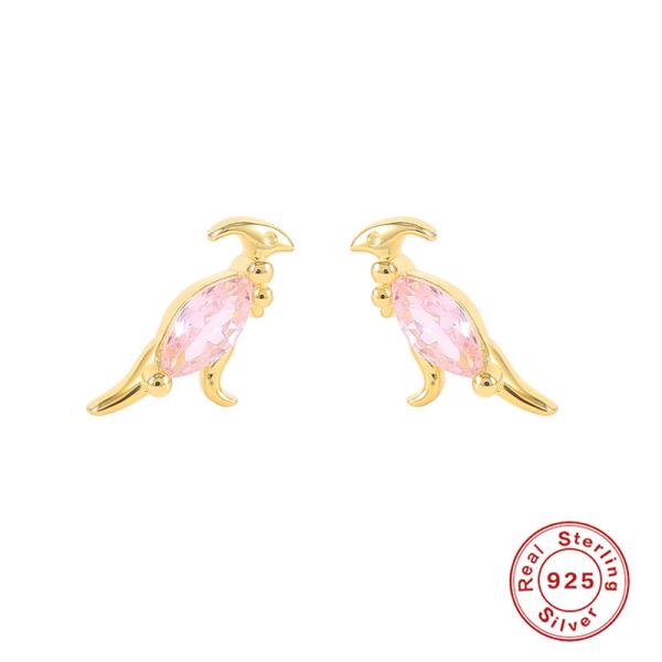 Gold-Plated Animal Stud Earrings with Pink CZ