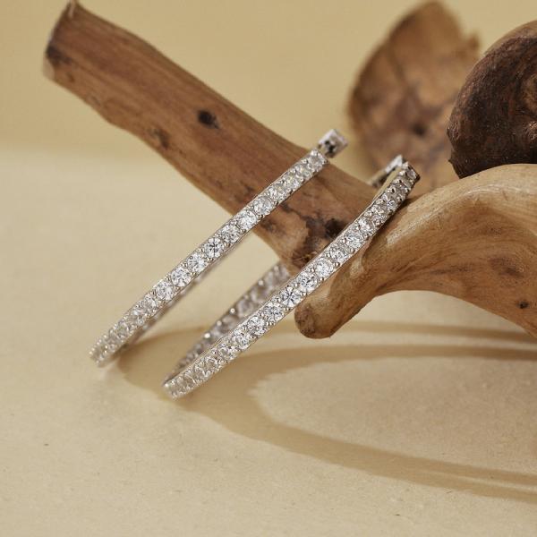 Silver Pavé Medium Hoop Earrings