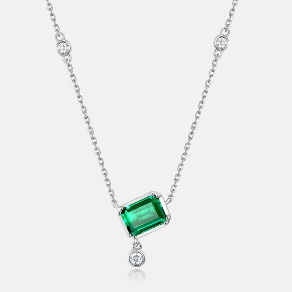Emerald-Cut Silver Pendant Necklace