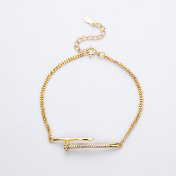 Gold Pavé Bar Chain Bracelet