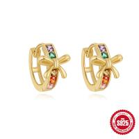 Gold-Finish Bow Huggie Earrings with Multicolor Stones