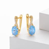 Gold Blue Stone Drop Earrings