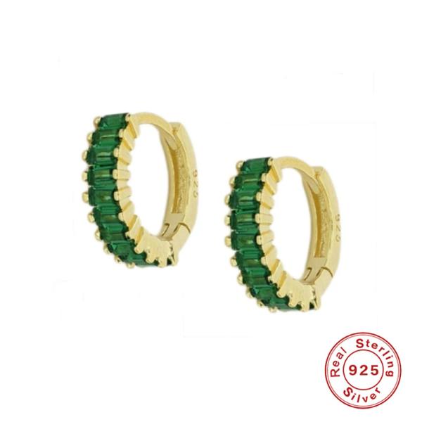Gold-Finish Green Stone Huggie Earrings