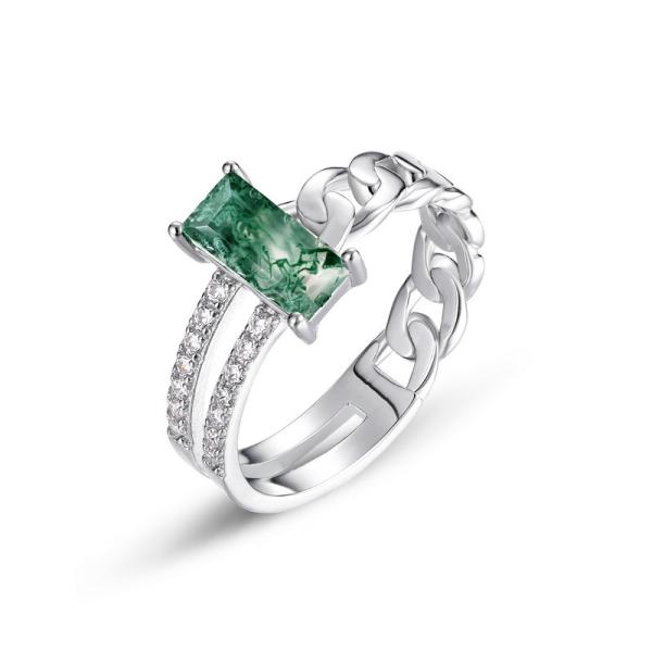 Sterling Silver Green Stone Chain Band Ring