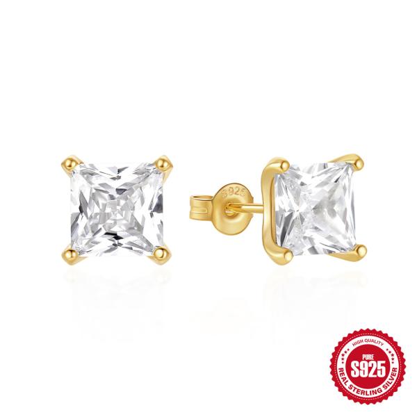 Gold-Tone Prong Set Cubic Zirconia Stud Earrings