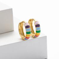 Rainbow Enamel Gold Hoop Earrings