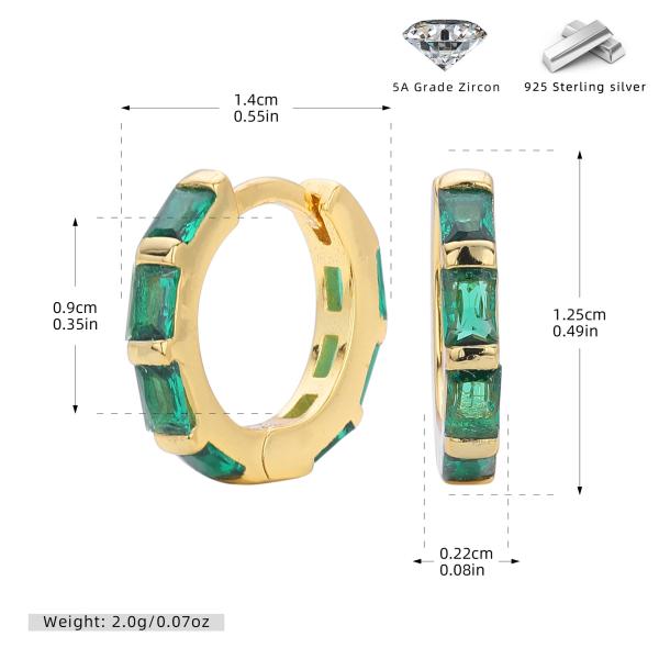 Gold Green Zircon Huggie Earrings