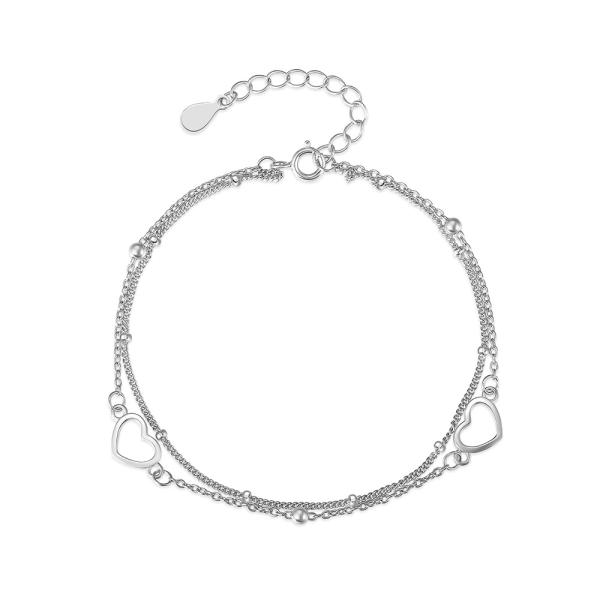 925 Silver Heart Motif Double-Chain Anklet