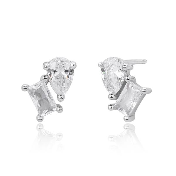 Silver Clear Stone Stud Earrings