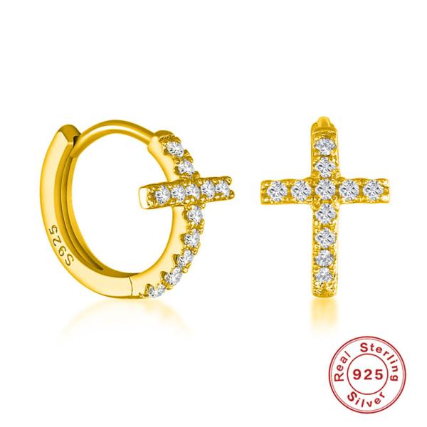 Gold-Plated Cross Huggie Earrings
