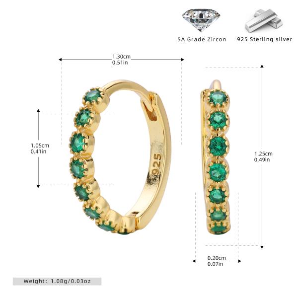 Gold Green Zircon Small Hoop Earrings