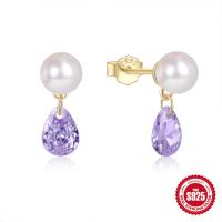 925 Silver Freshwater Pearl Lavender Drop Earrings