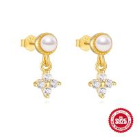 Gold Pearl Floral Dangle Earrings