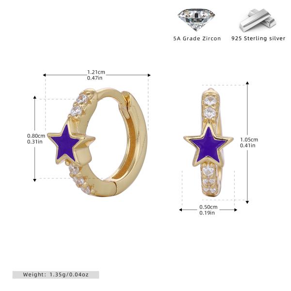 Gold Star Huggie Earrings with Zircon