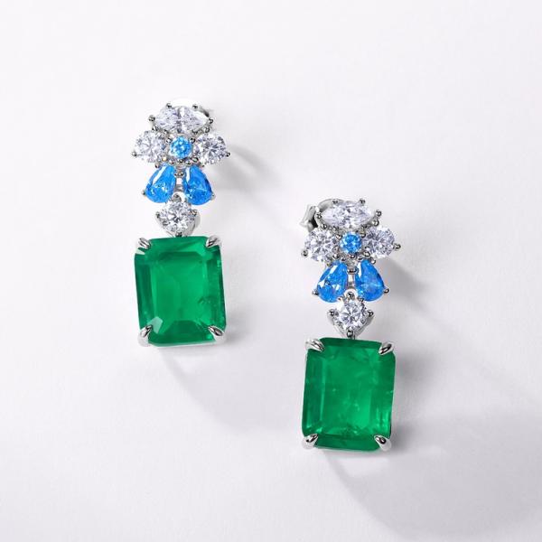 Silver Green Gemstone Dangle Earrings